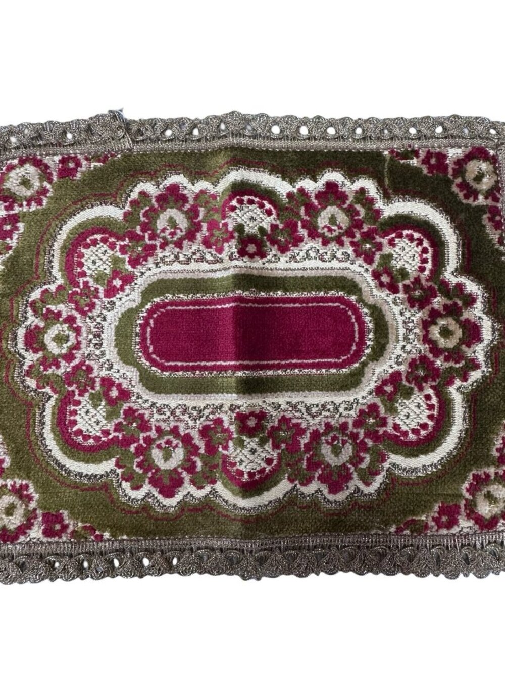 Imperia Tapestry Doll Rug Floral Tapestry Doily & Metallic Trim Made In Belgium